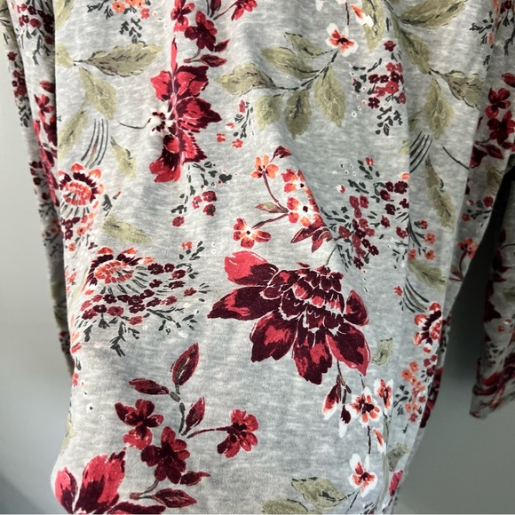 Croft & Barrow Grey Red Floral Boat Neck Long Sleeve Cotton Blend Sweatshirt 2X - Picture 4 of 6